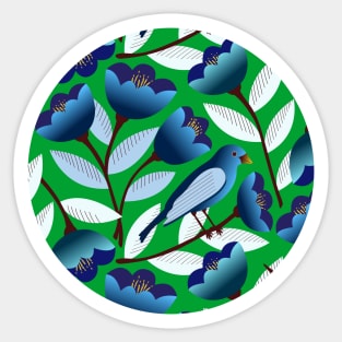 Blue bird amid the tulips on green Sticker